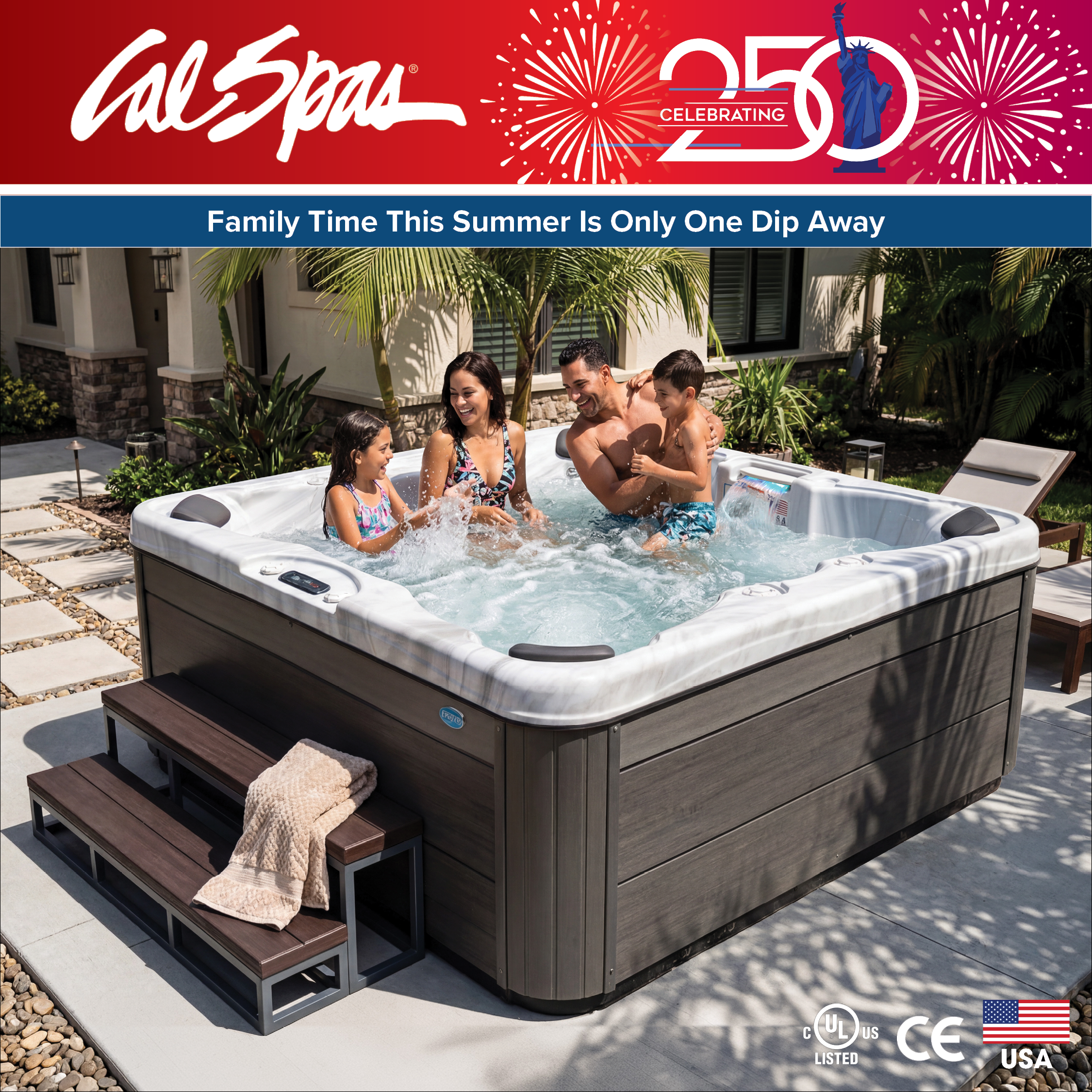 Calspas hot tub being used in a family setting - Fountain Valley